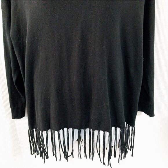 MICHAEL KORS! STRIKING BLACK KNIT, OVERSIZED, FRINGED COWL SWEATER! SZ 2X - Picture 4 of 11